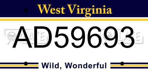 AD59693 West Virginia License Plate