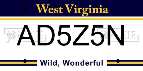 AD5Z5N West Virginia License Plate