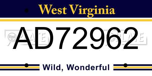 AD72962 West Virginia License Plate