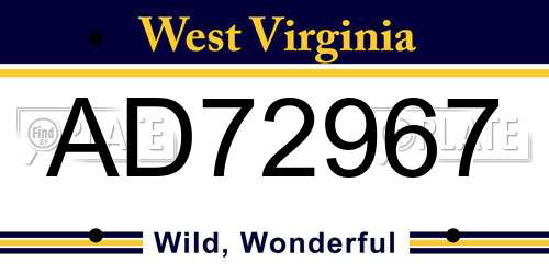 AD72967 West Virginia License Plate