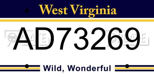 AD73269 West Virginia License Plate