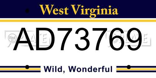 AD73769 West Virginia License Plate