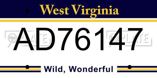 AD76147 West Virginia License Plate