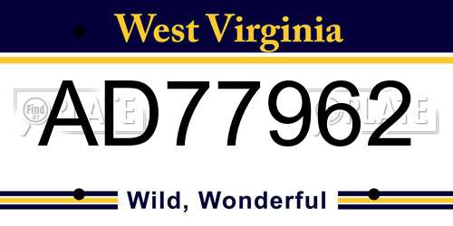 AD77962 West Virginia License Plate