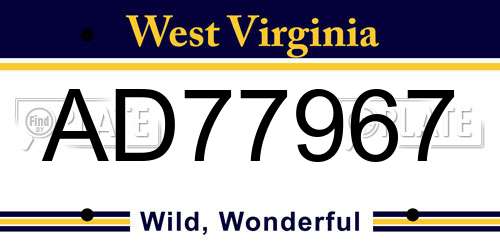 AD77967 West Virginia License Plate