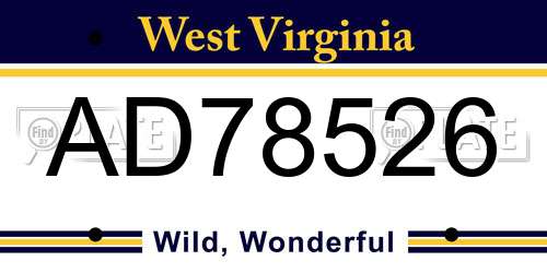 AD78526 West Virginia License Plate