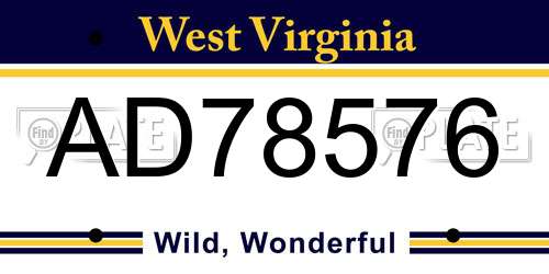 AD78576 West Virginia License Plate