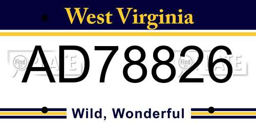 AD78826 West Virginia License Plate