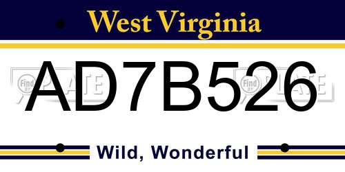 AD7B526 West Virginia License Plate