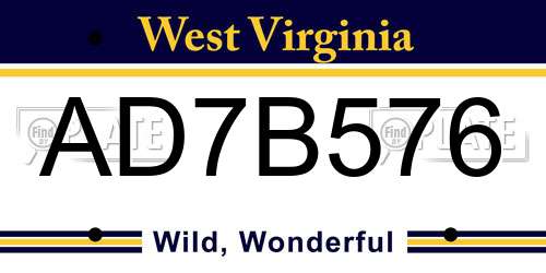 AD7B576 West Virginia License Plate