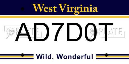 AD7D0T West Virginia License Plate