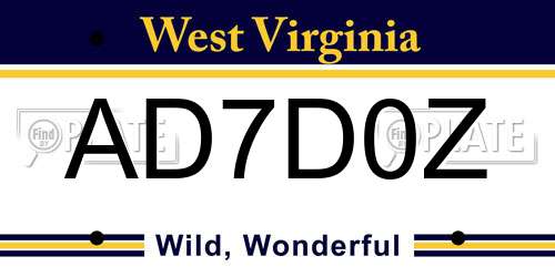 AD7D0Z West Virginia License Plate