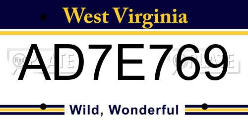 AD7E769 West Virginia License Plate