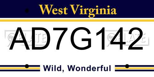 AD7G142 West Virginia License Plate