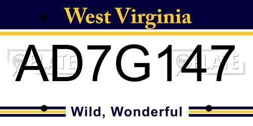 AD7G147 West Virginia License Plate