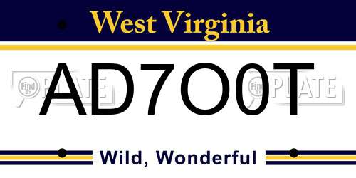 AD7O0T West Virginia License Plate