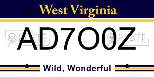 AD7O0Z West Virginia License Plate