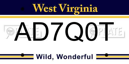 AD7Q0T West Virginia License Plate