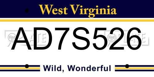 AD7S526 West Virginia License Plate