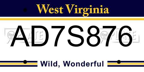 AD7S876 West Virginia License Plate