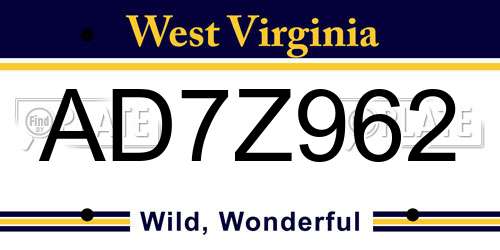 AD7Z962 West Virginia License Plate
