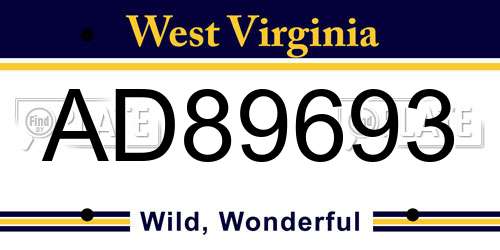 AD89693 West Virginia License Plate