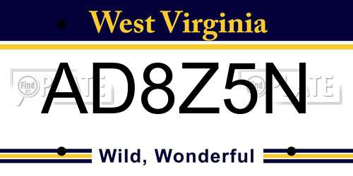 AD8Z5N West Virginia License Plate