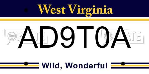 AD9T0A West Virginia License Plate