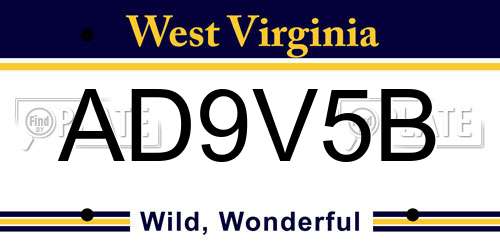 AD9V5B West Virginia License Plate