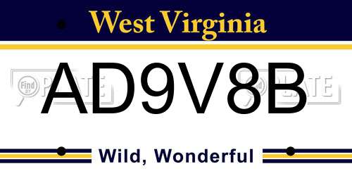 AD9V8B West Virginia License Plate