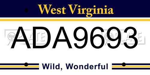ADA9693 West Virginia License Plate
