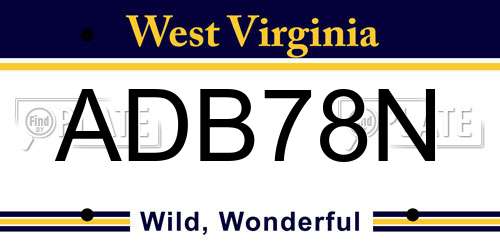 ADB78N West Virginia License Plate