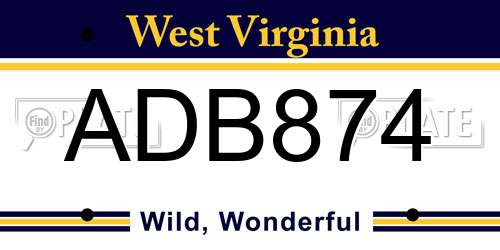 ADB874 West Virginia License Plate
