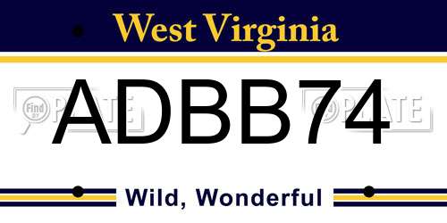 ADBB74 West Virginia License Plate