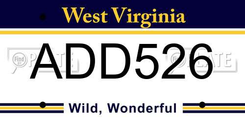 ADD526 West Virginia License Plate