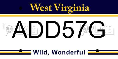 ADD57G West Virginia License Plate