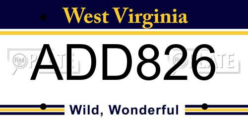 ADD826 West Virginia License Plate