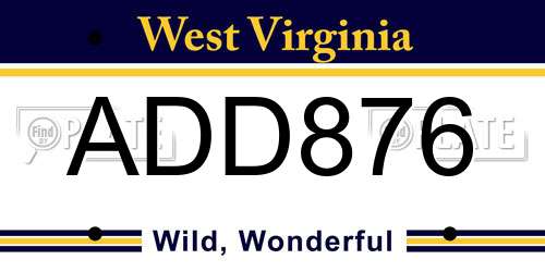 ADD876 West Virginia License Plate