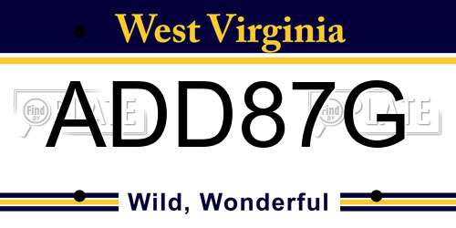 ADD87G West Virginia License Plate
