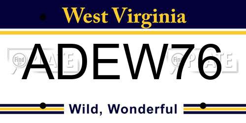 ADEW76 West Virginia License Plate