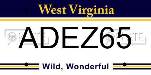 ADEZ65 West Virginia License Plate