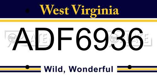 ADF6936 West Virginia License Plate