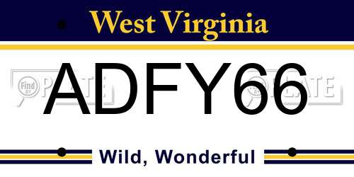 ADFY66 West Virginia License Plate