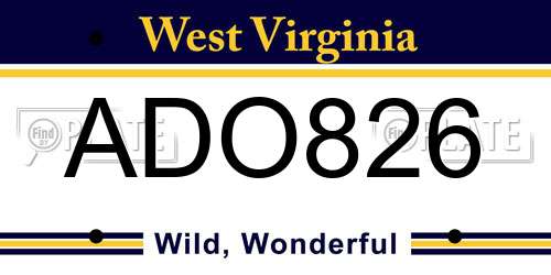 ADO826 West Virginia License Plate