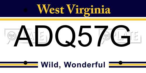 ADQ57G West Virginia License Plate