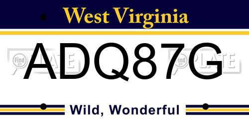 ADQ87G West Virginia License Plate