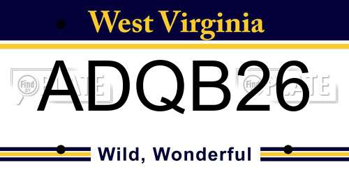 ADQB26 West Virginia License Plate