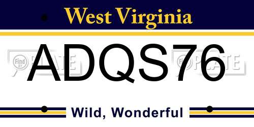 ADQS76 West Virginia License Plate
