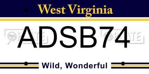 ADSB74 West Virginia License Plate