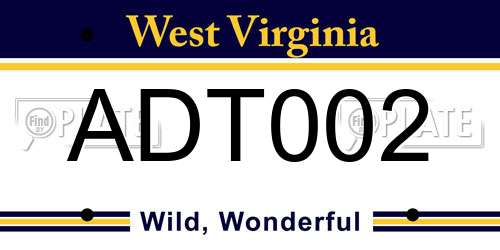 ADT002 West Virginia License Plate